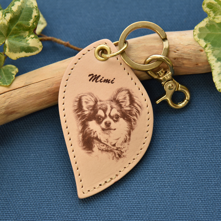 ペットメモリアル専用キーホルダー｜リーフ　大切なペットの写真彫刻します。