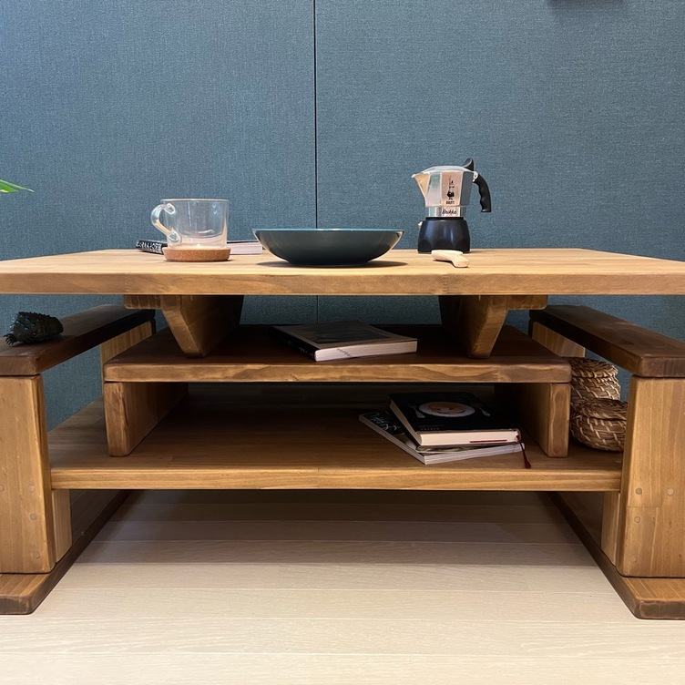 【送料無料】 ローテーブル 木組収納付き 90cm 60cm パイン ダークオーク