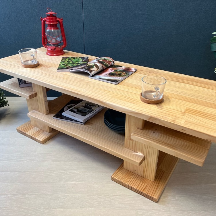  【送料無料】 ローテーブル 木組みたっぷり収納 120cm 45cm パイン ナチュラル