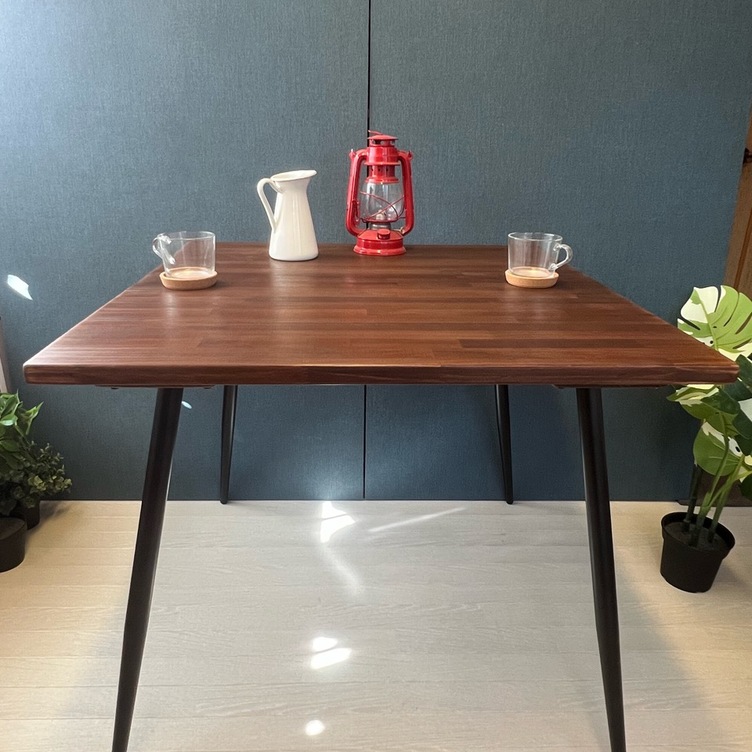 【送料無料】 テーブル 正方形 80cm パインウォルナット アイアン製ボルト連結脚