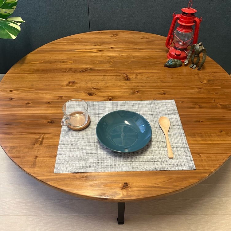 【送料無料】 ローテーブル 丸形 90cm 杉 オーク調 折りたたみ脚