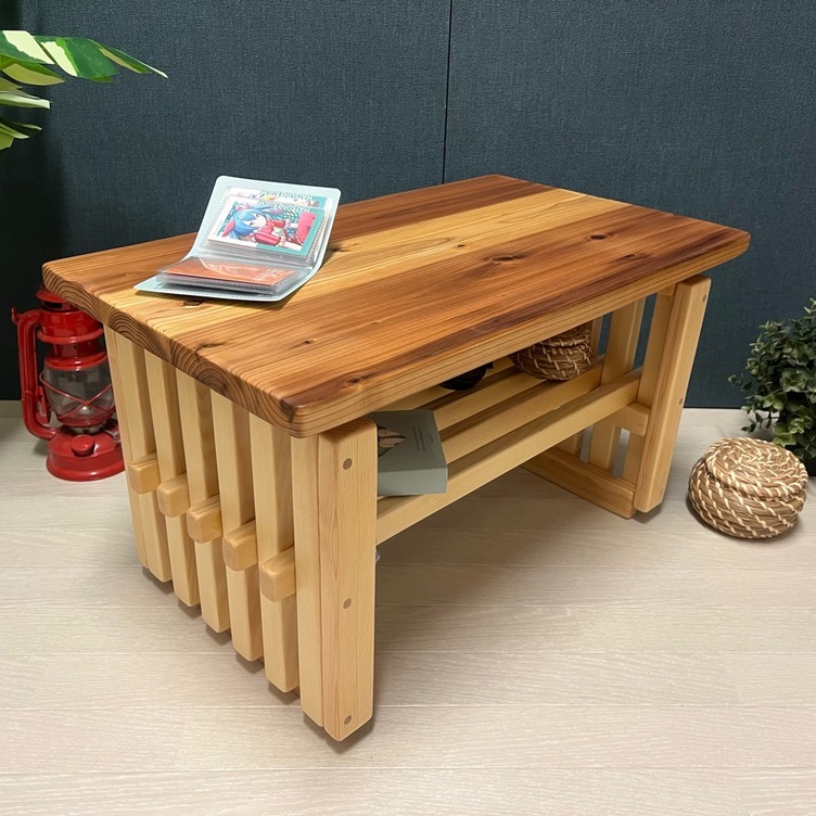 【送料無料】 ローテーブル 和風 木組縦格子 収納付き60cm 35cm 杉