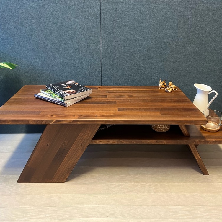 【送料無料】 ローテーブル 長方形 アングル脚 110cm 45cm 35cm 収納付き パイン ウォルナット調