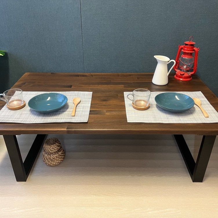 【送料無料】 ローテーブル 長方形 120cm 70cm パイン こげ茶 アイアン ロ型脚