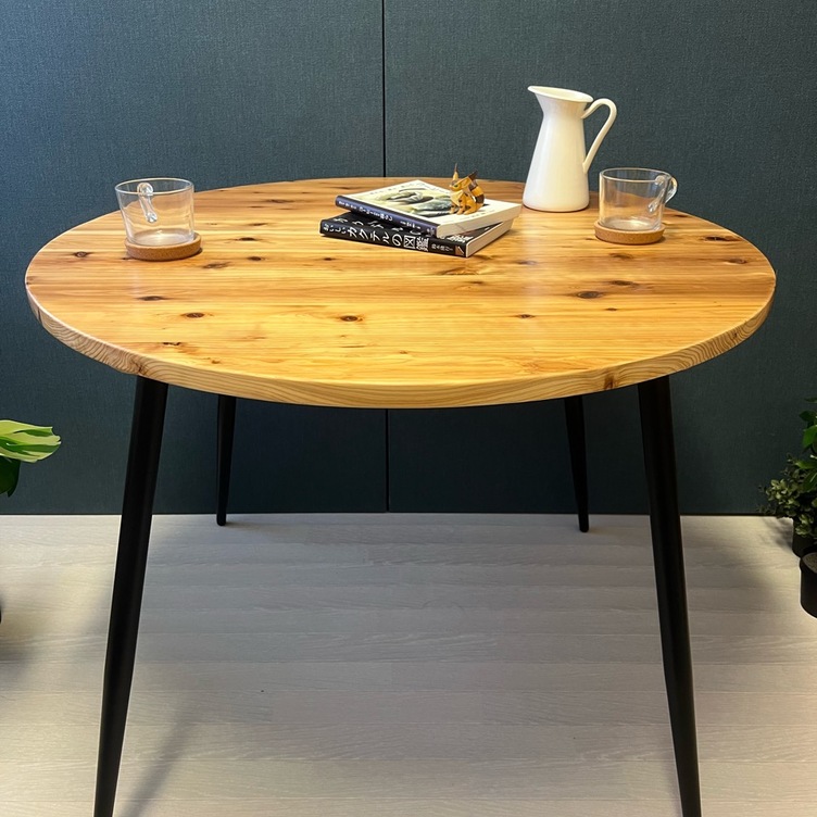 【送料無料】 テーブル 丸形 90cm 杉 Nt アイアン製ボルト連結脚