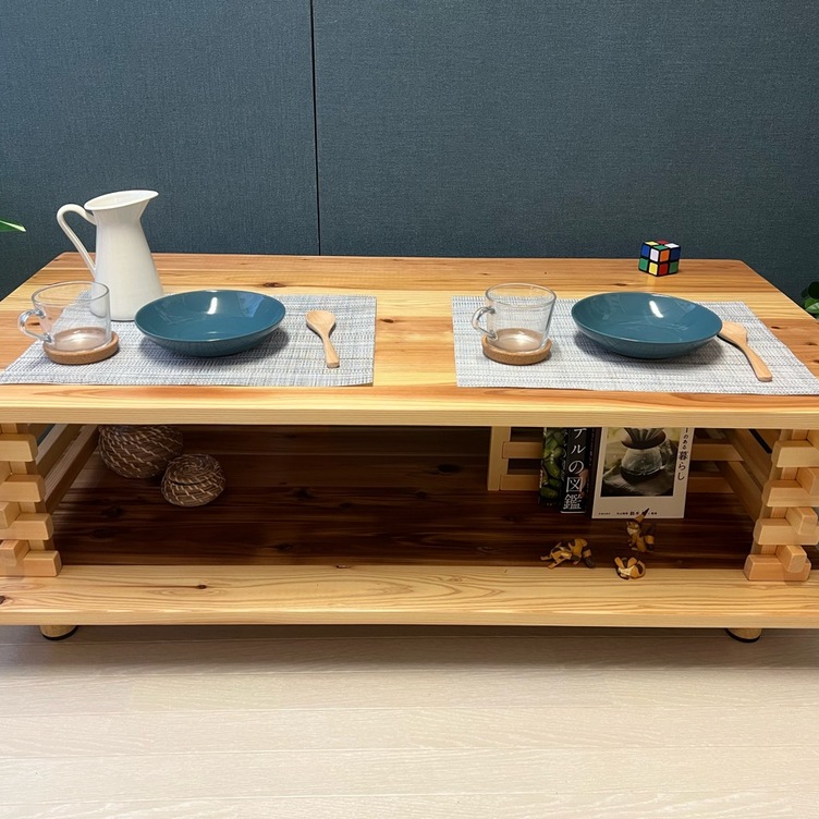 【送料無料】 ローテーブル 和風 木組格子形 120cm 60cm 杉 ナチュラル