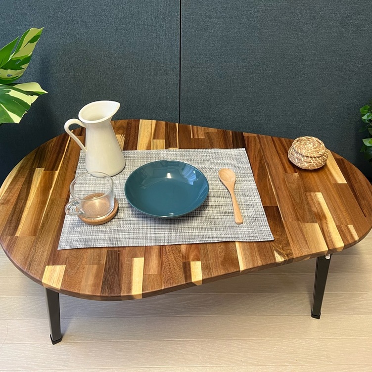 【送料無料】 ローテーブル だるま形 90cm 60cm アカシア 折りたたみ脚