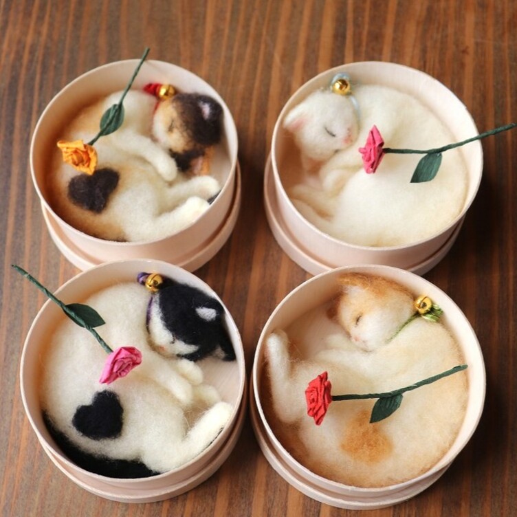 小箱花ねこ★和紙バラ★ご希望の毛色で！Φ10cm
