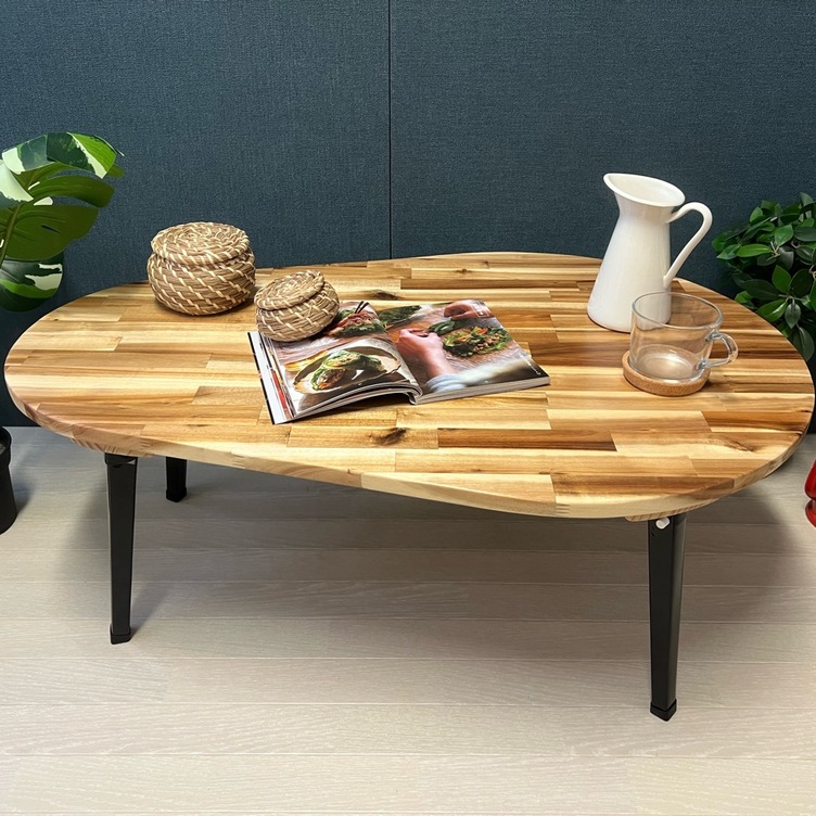 【送料無料】 ローテーブル だるま形 90cm 60cm アカシア 折りたたみ脚