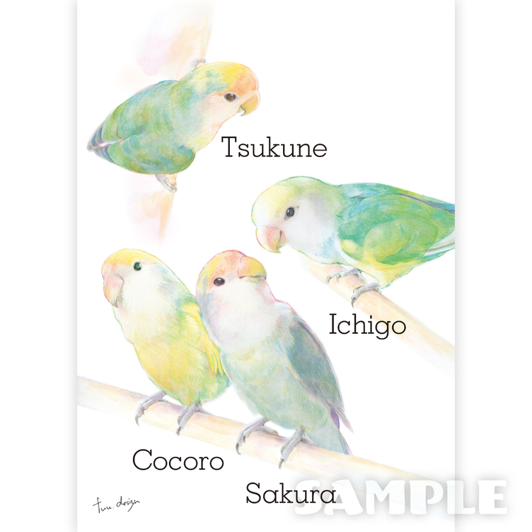 返品交換不可】 似顔絵 小鳥と二人 オオハシ 鳥 インコ 文鳥 アート