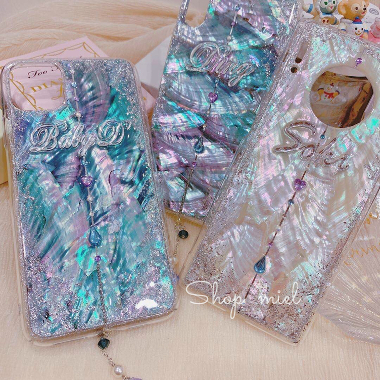 名入れ♡キラキラシェル✨ラメ✨ドロップハートチャームホワイト系