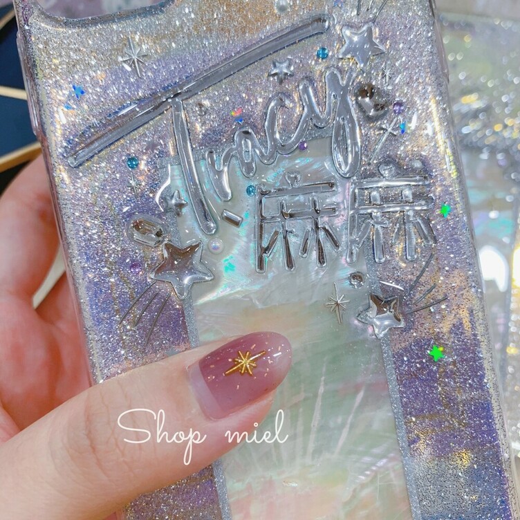 名入れ♡キラキラ流れ星天然シェル✨ラメ⭐︎オリジナル iPhoneケース 名入れ♡キラキラ流れ星シェル✨ラメ⭐︎オリジナルケース | TanoMake