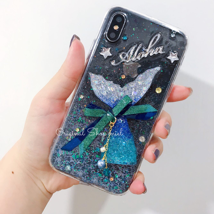 名入れ♡キラキラマーメイド⭐︎リボン✨テール♡iPhoneケース