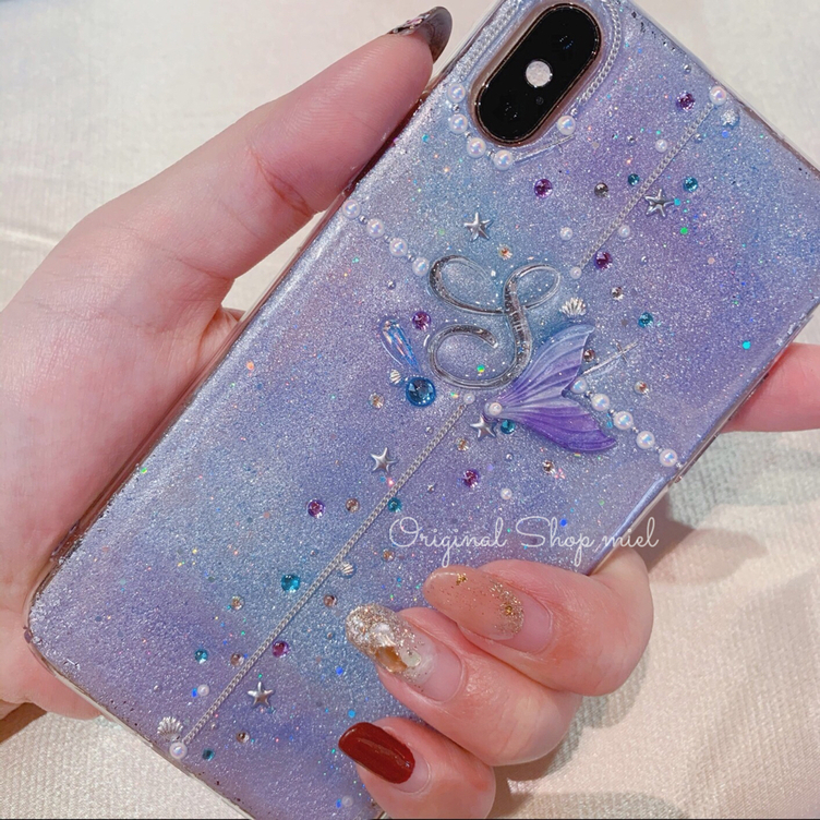 名前入り♡キラキラシェルフラワー✨淡色✨フレーク♡スマホケース ハンドメイド