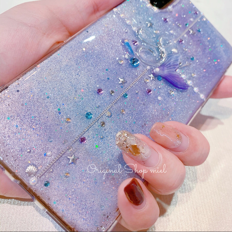 名前入り♡キラキラシェルフラワー✨淡色✨フレーク♡スマホケース ハンドメイド