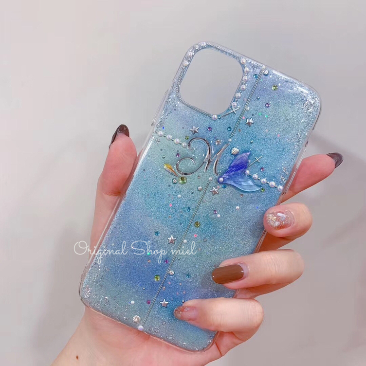 名入れ♡キラキラマーメイド⭐︎リボン✨テール♡iPhoneケース