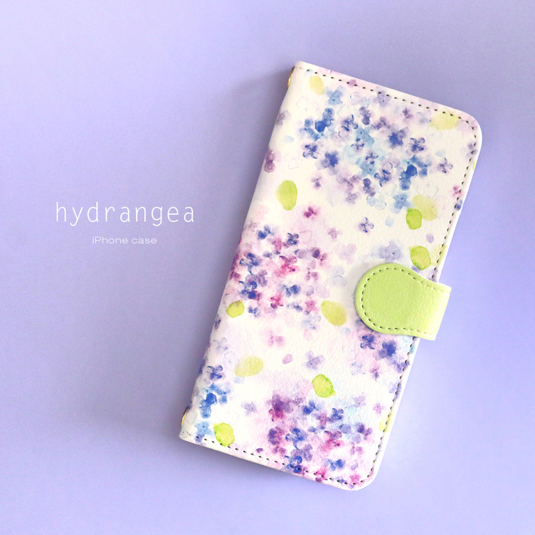【全機種対応！】 手帳型 iPhone ケース 【紫陽花】