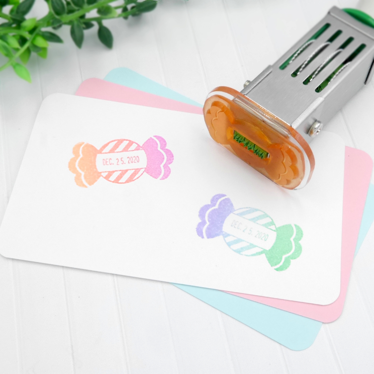 【選べるデザイン】キャンディ・リボンの日付印/データー印/日付スタンプ/回転印