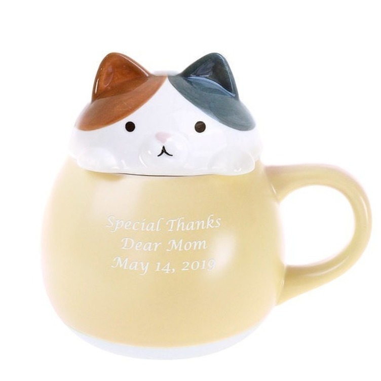 【名入れ】すっぽりおさまった三毛猫がかわいいふたつきマグカップ すっぽりマグ ねこ
