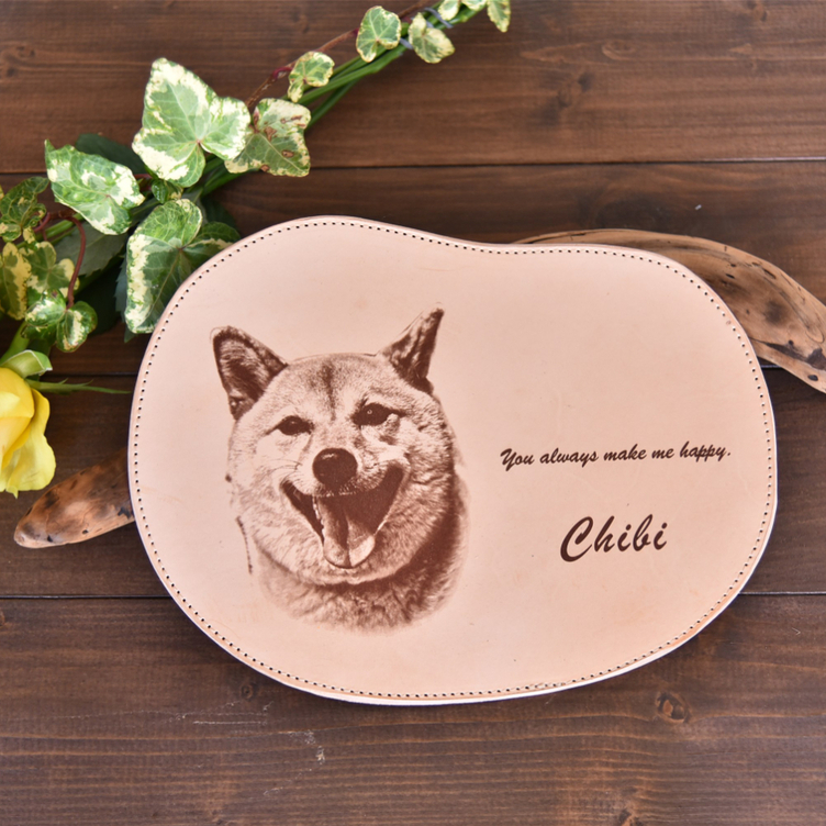 ペットの写真で【うちの子】レザーマウスパッド　ビーンズ型