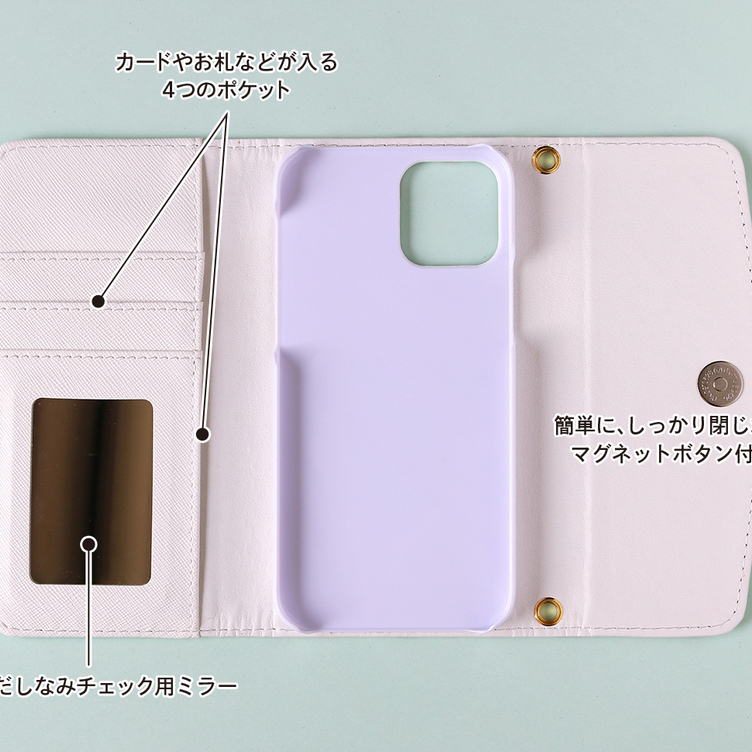 未使用⭐️MUVEIL すずらん 手帳型 カード入れ＆ミラー付き スマホケース 未使用⭐️MUVEIL すずらん 手帳型 カード入れ＆ミラー付き
