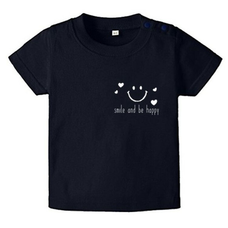 ネイビー☆スマイルＴシャツ★星かハートの２柄☆名入れ可能です＊８０～大人サイズまで＊お揃いコーデ♪赤ちゃんも♪