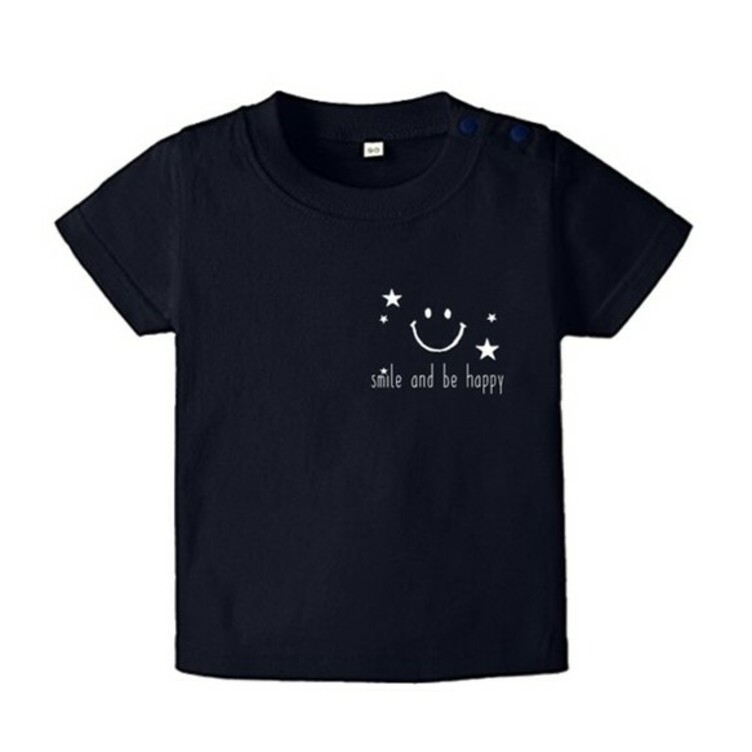 ネイビー☆スマイルＴシャツ★星かハートの２柄☆名入れ可能です＊８０～大人サイズまで＊お揃いコーデ♪赤ちゃんも♪