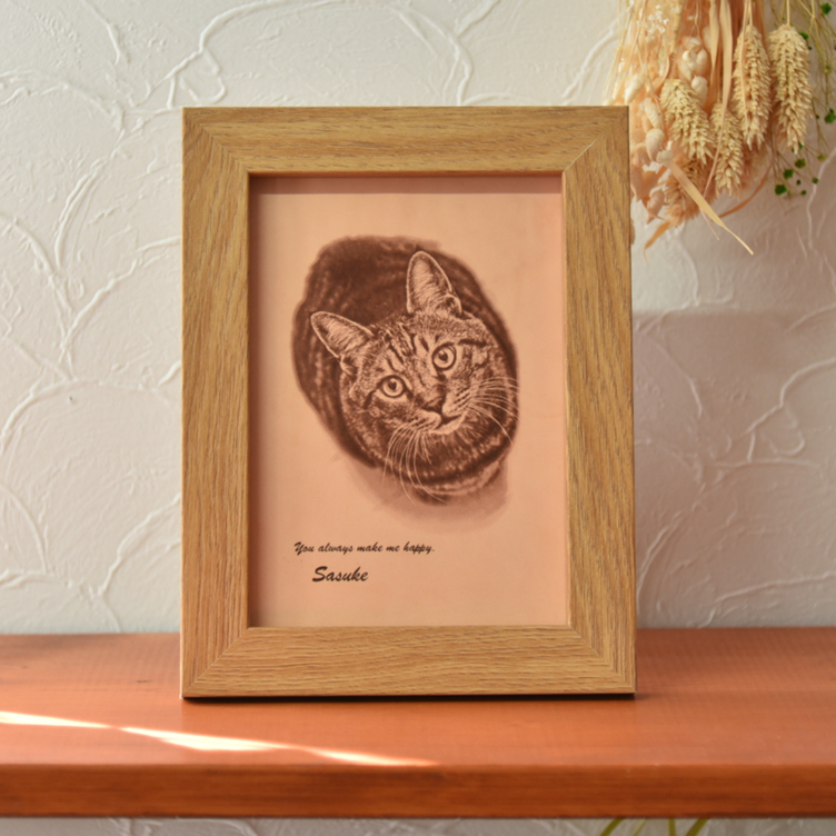 ペットの写真で【うちの子】レーザー彫刻　アートパネル【額入り2Lサイズ】