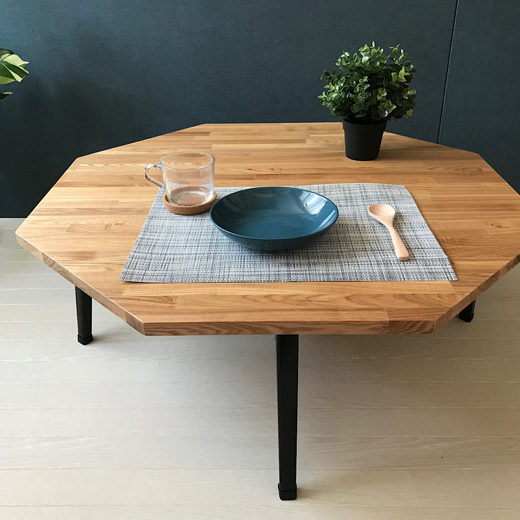 【送料無料】 ローテーブル 8角 90cm タモ 折りたたみ脚