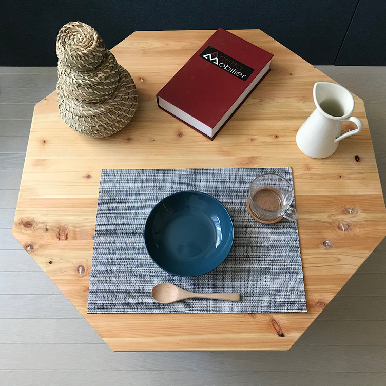 【送料無料】 ローテーブル 8角 90cm ヒノキ 折りたたみ脚