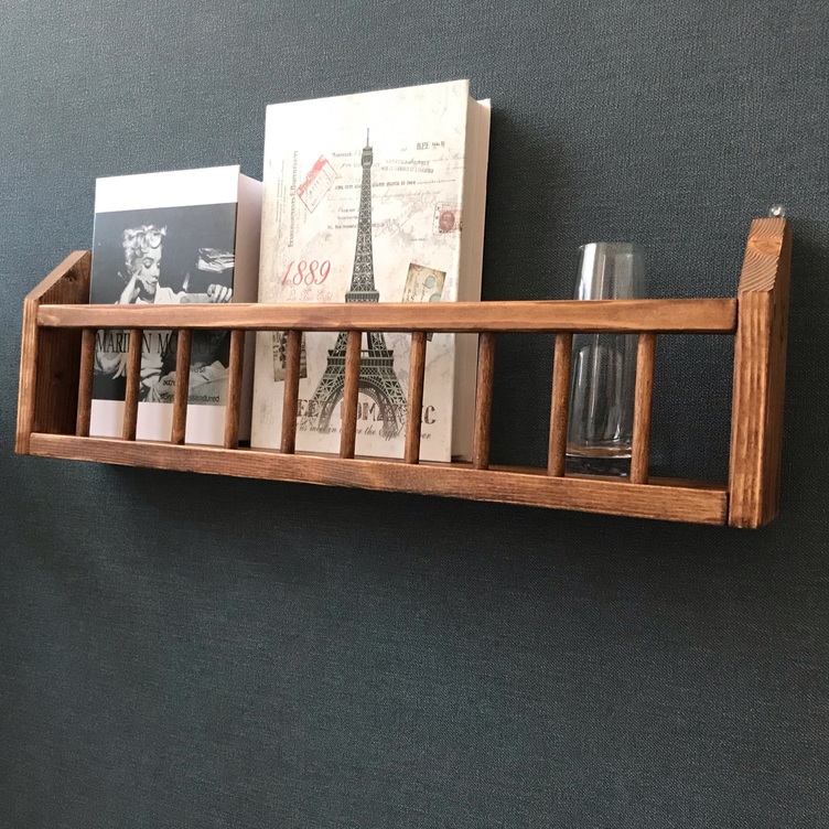 送料無料】 ウォールシェルフ マガジンラック 縦格子 60cm ブラウン