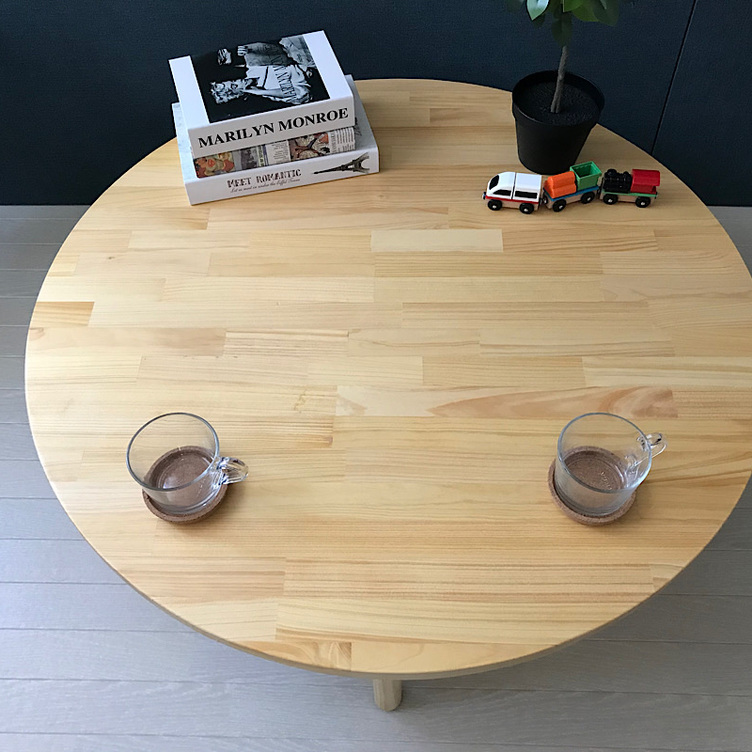 送料無料】 ローテーブル 八角形 90cm 杉 ナチュラル 棚付き 送料無料