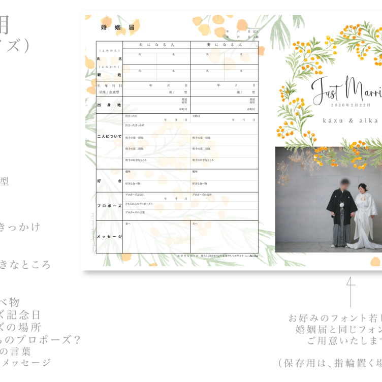 婚姻届の保存用・水彩画のミモザ柄（A4サイズ）フレームに入れて