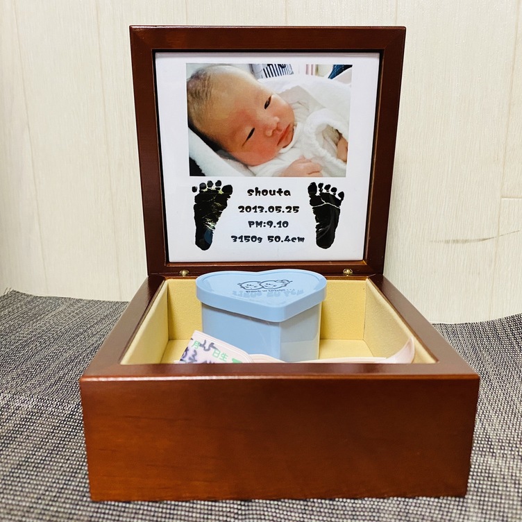 LINEで簡単【名入れ 写真入り タイル付きメモリアルボックス】出産祝い
