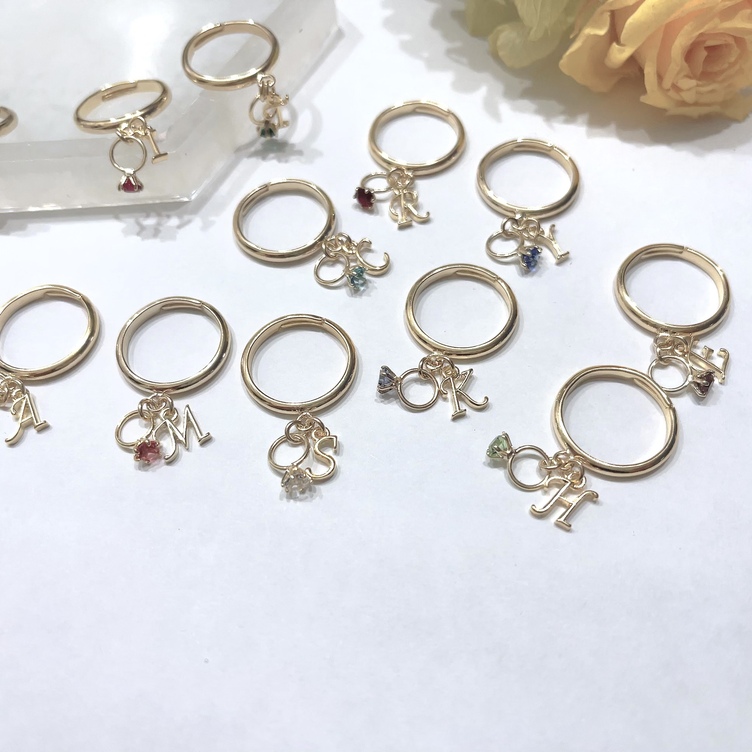 選べる 誕生石 ＆ イニシャル リング Birthstone Ring_signet(2石)｜選べる誕生石リング｜cobaco