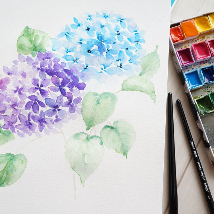 婚姻届の保存用・水彩画のあじさい柄（A4サイズ）フレームに入れて記念