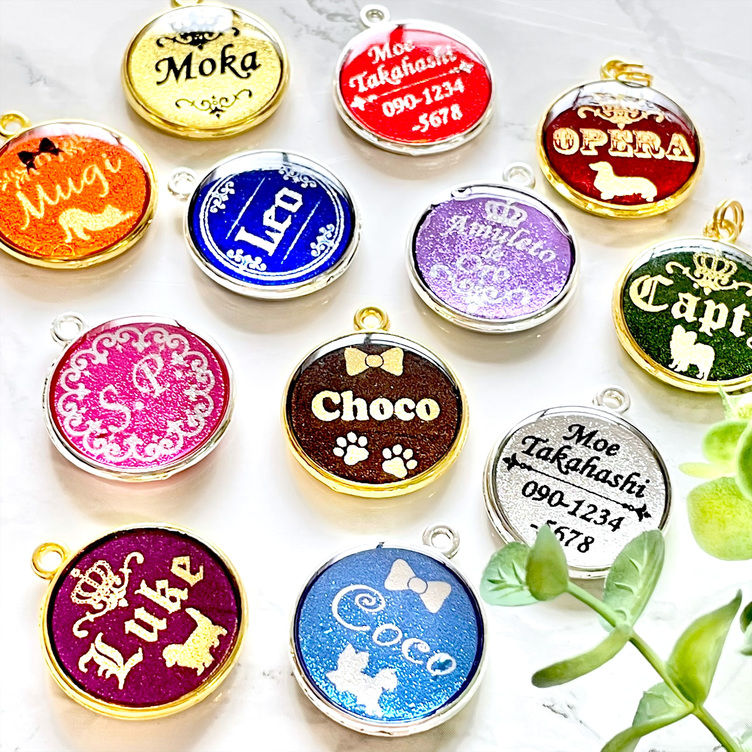 迷子札　オーダー受付 犬 迷子札首輪 真鍮製☆オーダーメイド 両面ネーム入 名入れ