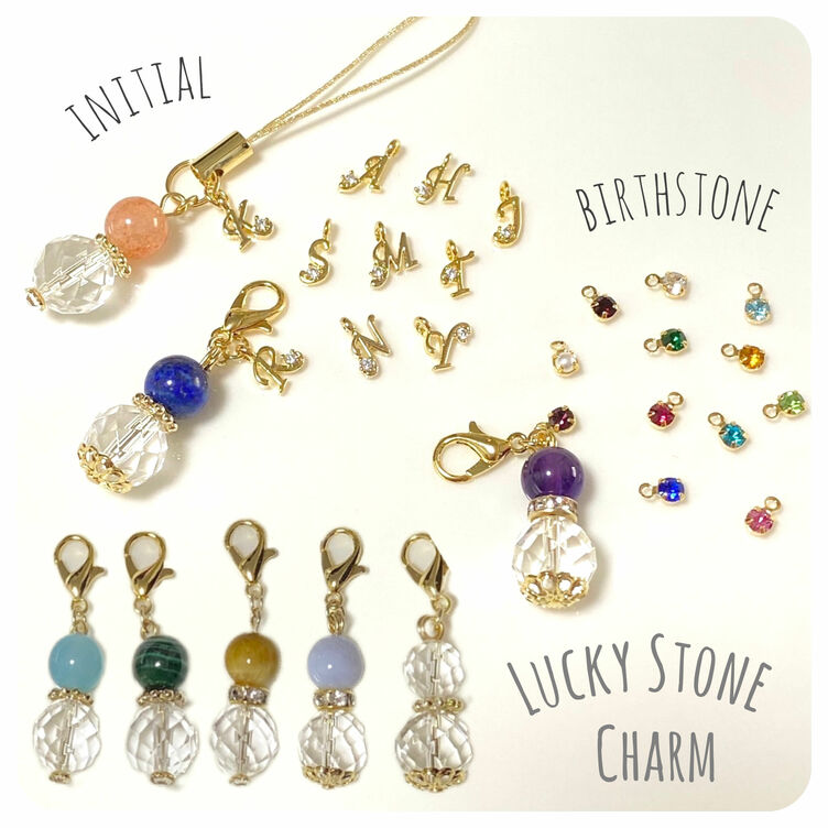 【ストーンが選べるラッキーチャーム(天然石・水晶・イニシャル)】お揃い シンプル