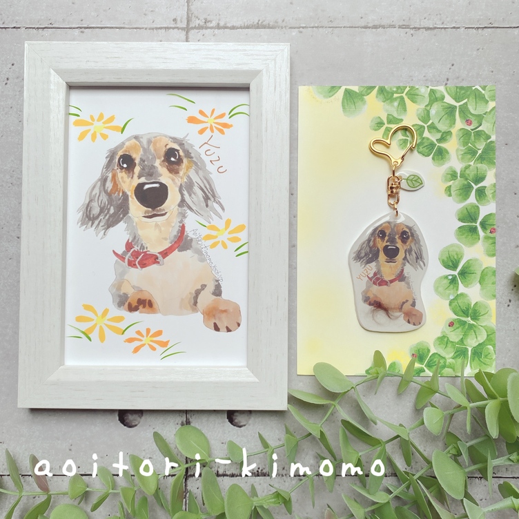 ペットの毛を入れた似顔絵キーホルダー原画セット | TanoMake
