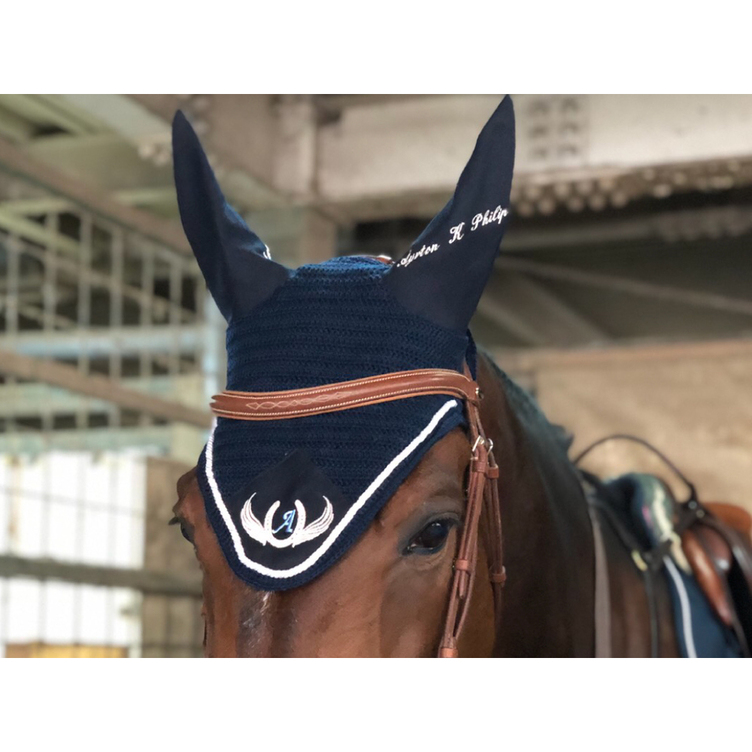 エアメッシュ　イヤーネット　ネイビー＆ホワイトF　エナメルトリム　乗馬　馬術 エアメッシュ イヤーネット ネイビー＆ホワイトF エナメルトリム