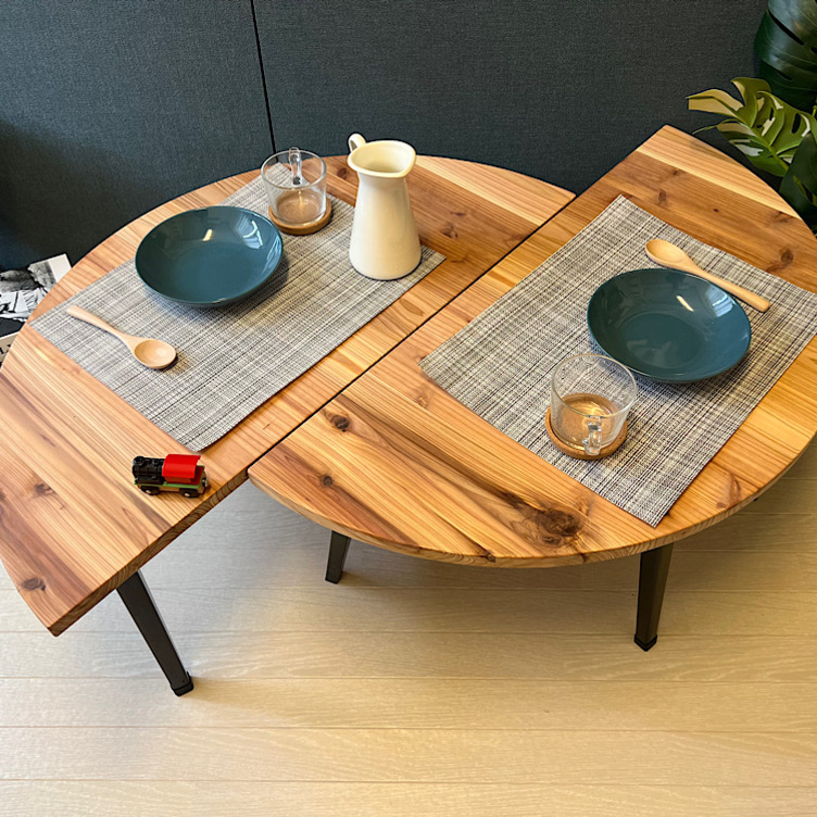 送料無料】 ローテーブル 丸形 90cm 2分割 杉 折りたたみ脚 | TanoMake