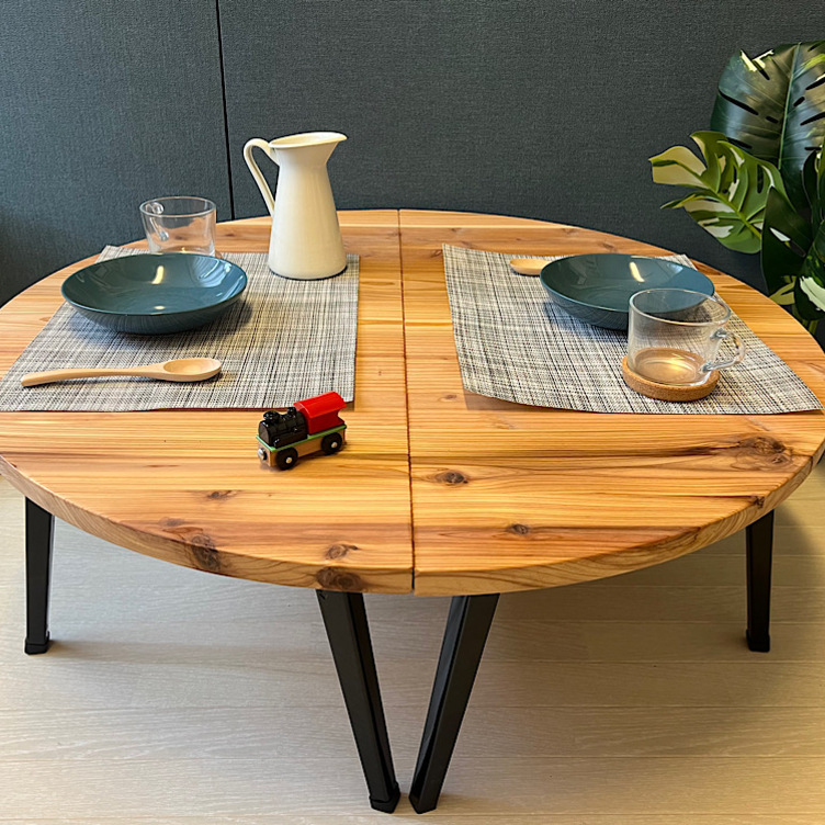 送料無料】 ローテーブル 丸形 90cm 2分割 杉 折りたたみ脚 送料無料】 ローテーブル 丸形 90cm 2分割 杉 折りたたみ脚