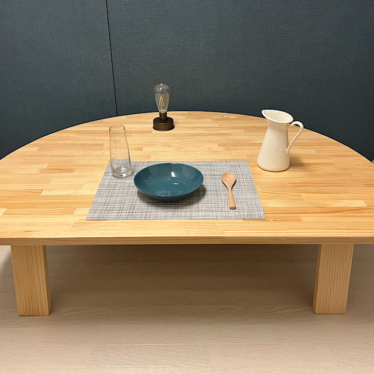 送料無料】 ローテーブル 半月形 かまぼこ 120×90cm パイン 折畳脚