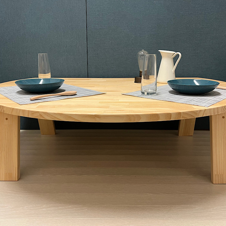 送料無料】 ローテーブル 半月形 かまぼこ 120×90cm パイン 折畳脚