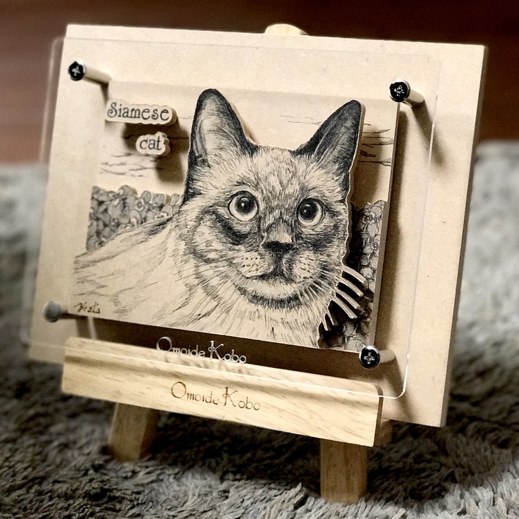 オーダーメイド【木アート画】ペットS（額を含む）～手描き＆立体＆木製アート♪ 似顔絵・ペット画で贈り物、お祝い、記念に♪