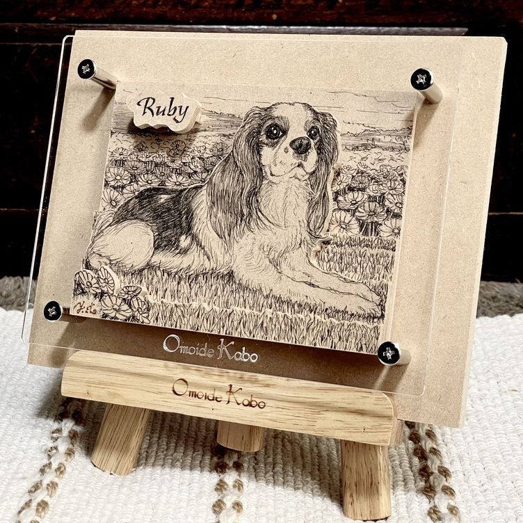 オーダーメイド【木アート画】ペットS（額を含む）～手描き＆立体＆木製アート♪ 似顔絵・ペット画で贈り物、お祝い、記念に♪
