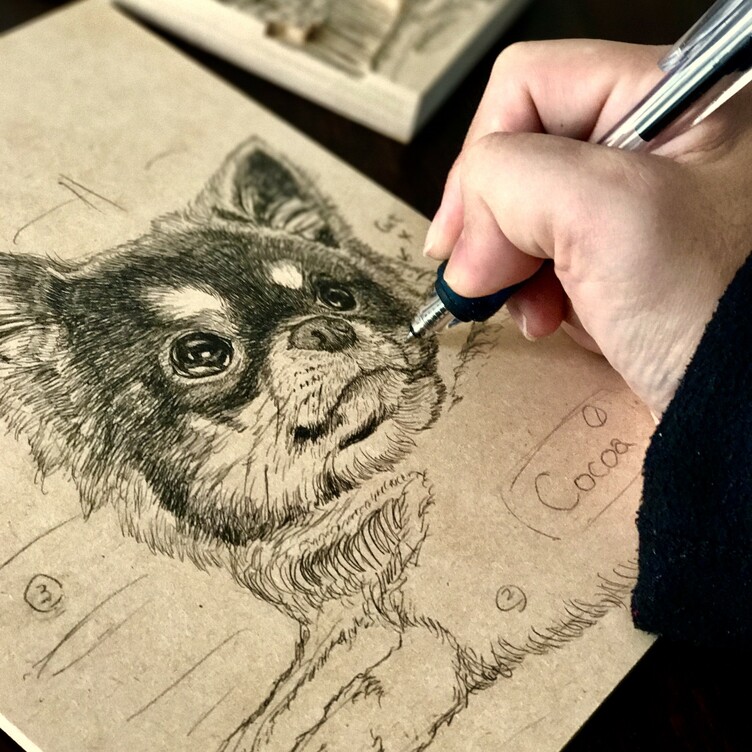 オーダーメイド【木アート画】ペットS（額を含む）～手描き＆立体＆木製アート♪ 似顔絵・ペット画で贈り物、お祝い、記念に♪