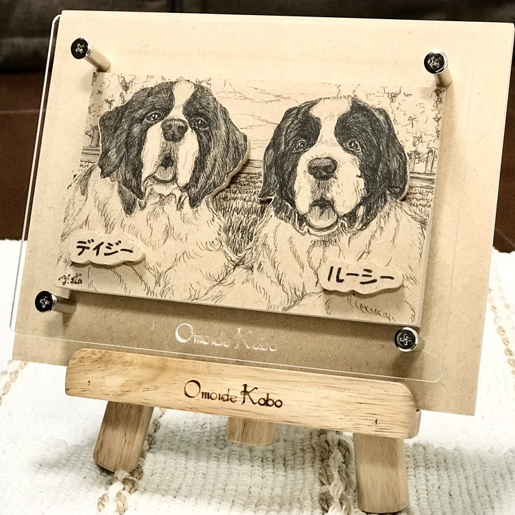 オーダーメイド【木アート画】ペットS（額を含む）～手描き＆立体＆木製アート♪ 似顔絵・ペット画で贈り物、お祝い、記念に♪