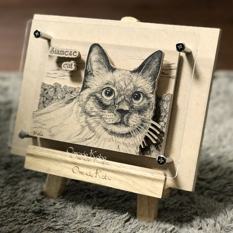 オーダーメイド【木アート画】ペットS（額を含む）～手描き＆立体＆木製アート♪ 似顔絵・ペット画で贈り物、お祝い、記念に♪