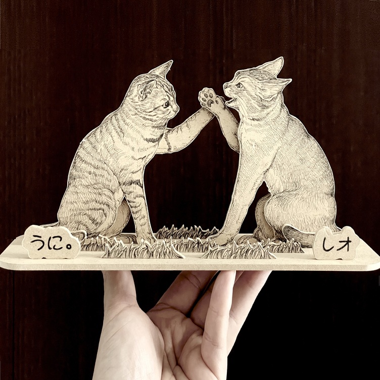 オーダーメイド【木アート画】ペットミニサイズ（複数頭）～手描き＆立体＆木製アートのペット画♪贈り物、お祝い、記念に！